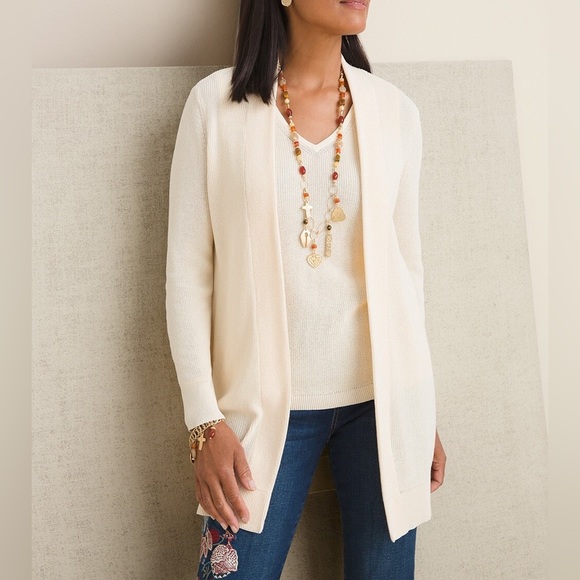 Chico’s Cream Long Sleeve Front Hook Eye Cardigan Size Medium Chico’s 1 - Picture 5 of 8